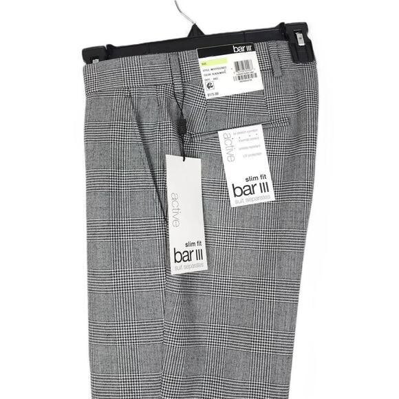 Bar III Men's Slim-Fit Active Stretch Wool Suit Pant Black White Plaid 29x29 NWT - Picture 1 of 6